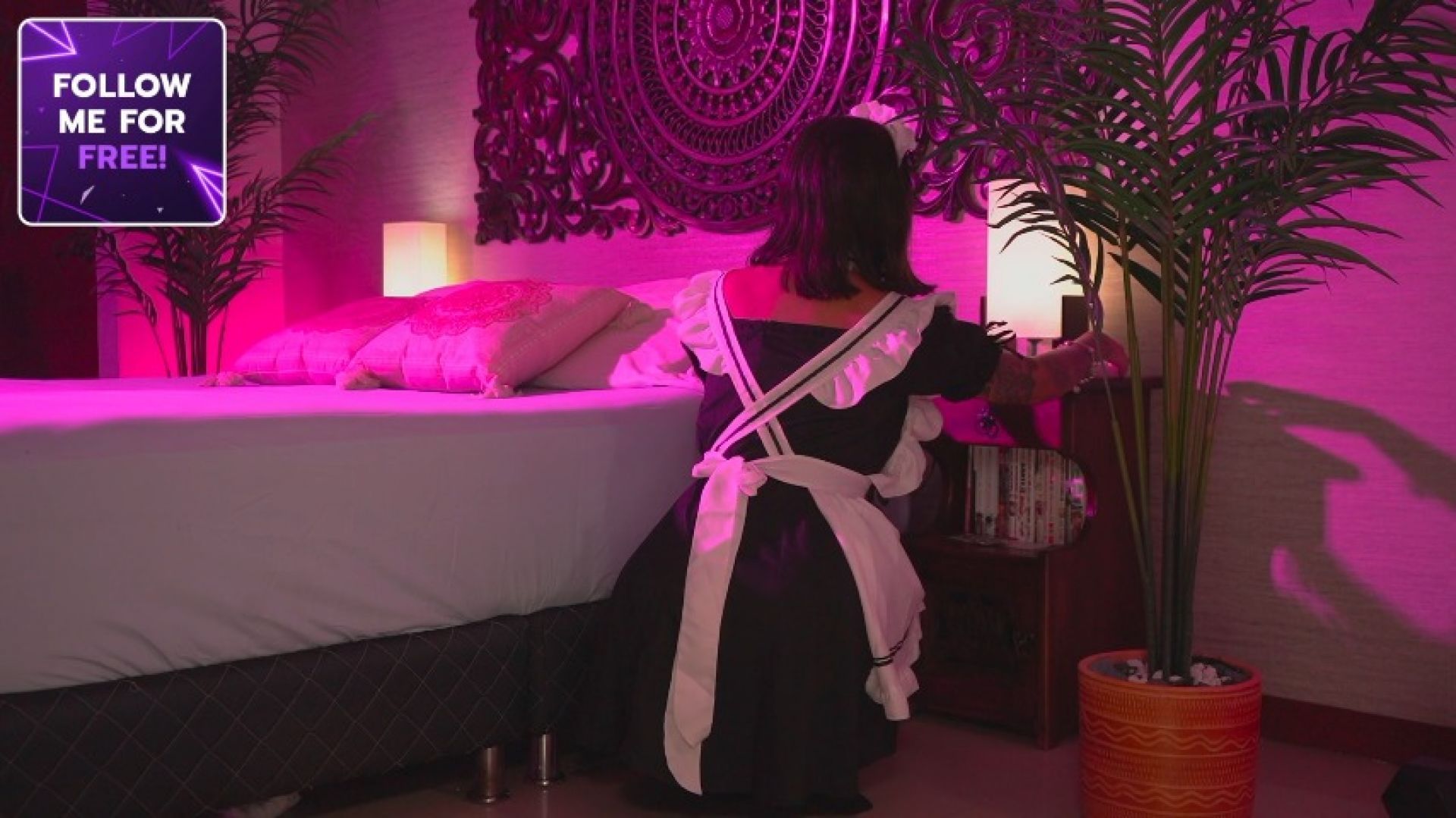 Sexy maid showing her outfit and cleaning your room