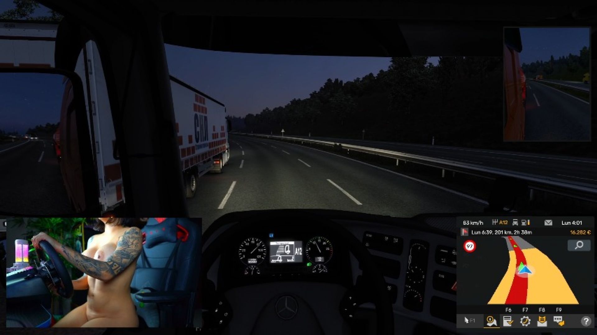 Female truck driver tries to drive while pussy vibrates