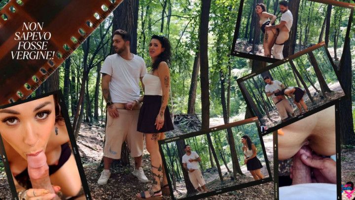 Italian girl fucks in the woods with a virgin nerd