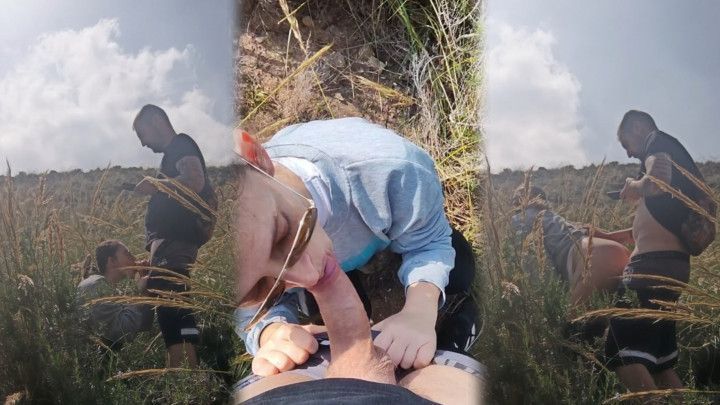 Sucking a hiker's cock outdoors