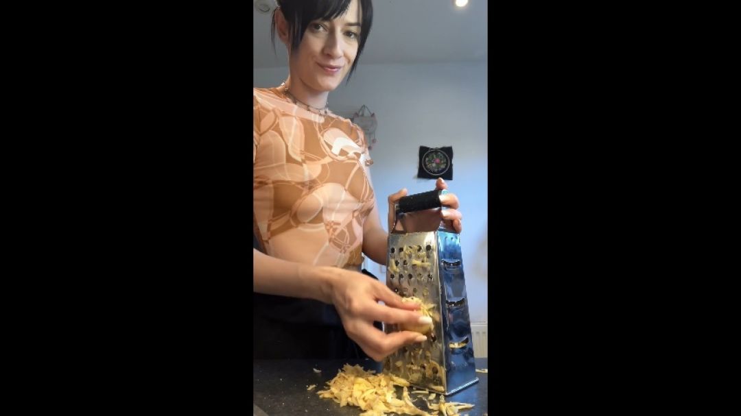 British milf bakes quiche with see through top