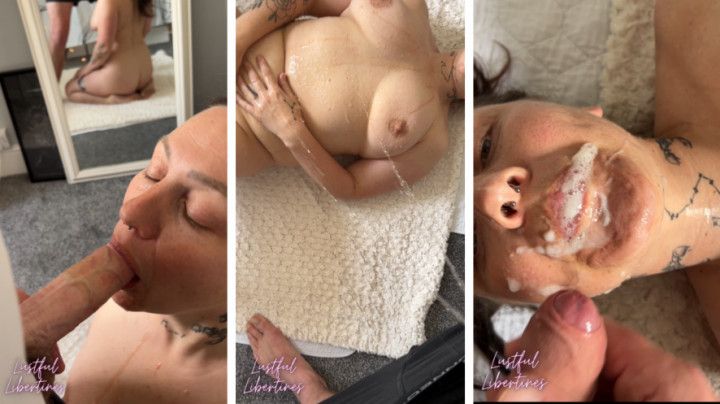 Piss &amp; cum play over her body