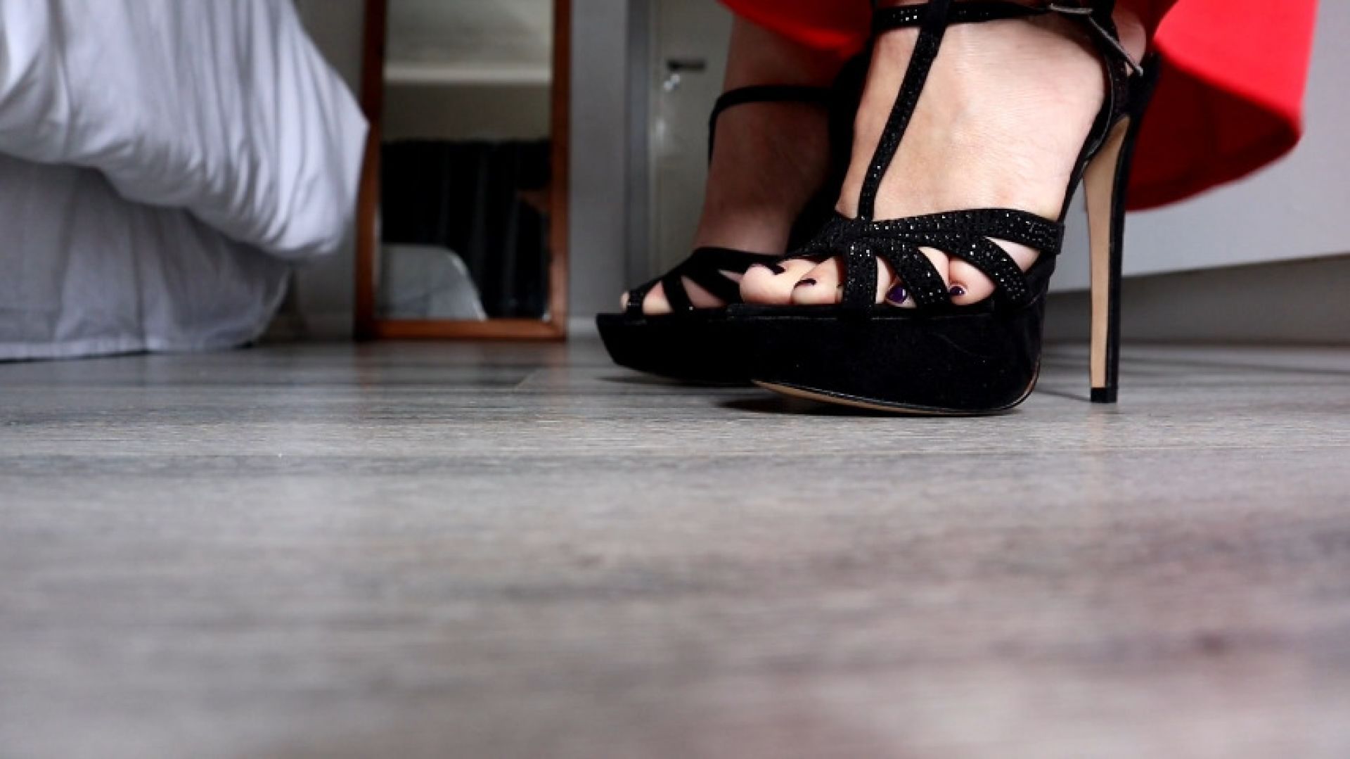 Strappy Stilettos and a Red High Slit Dress