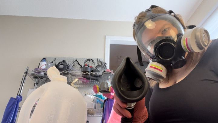 GAS MASK Mistress gives you Gas &amp; Rubber Glove Handjob