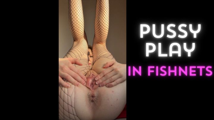 Pussy rubbing and fingering masturbation with fishnets