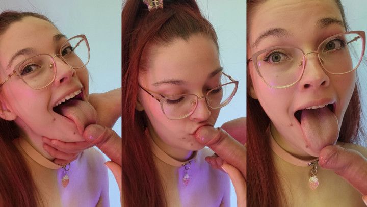 Close up sloppy deepthroat, full load in mouth
