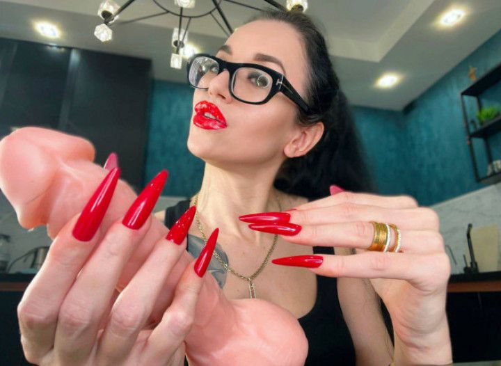 Long Nails RED,long fingers, red lips and handjobs with spit