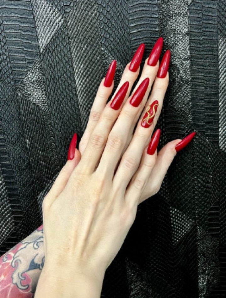 My new red long nails and long fingers