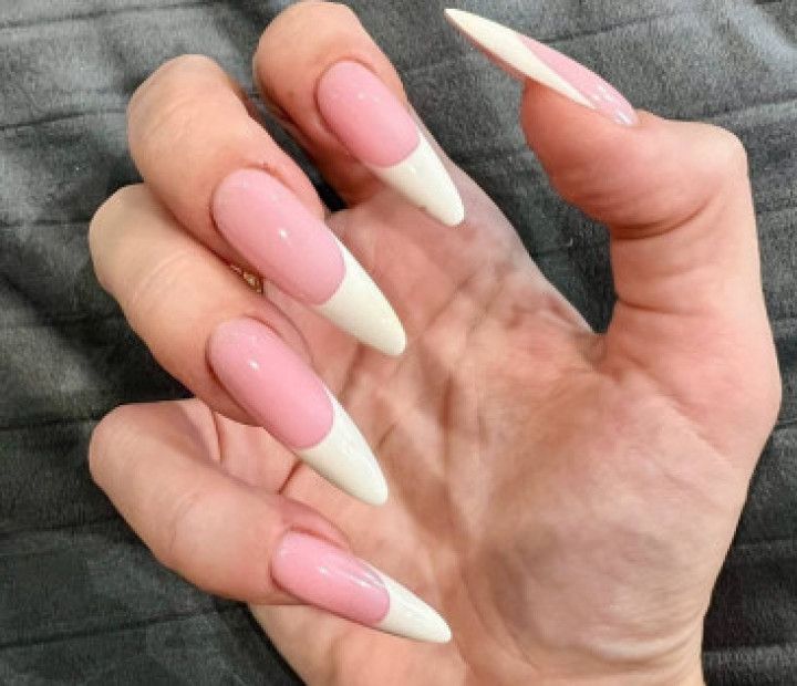 French manicure long nails playing with nipples and handjobs