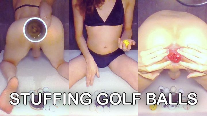 TGirl Lina Fills her Ass with Golf Balls in the Shower