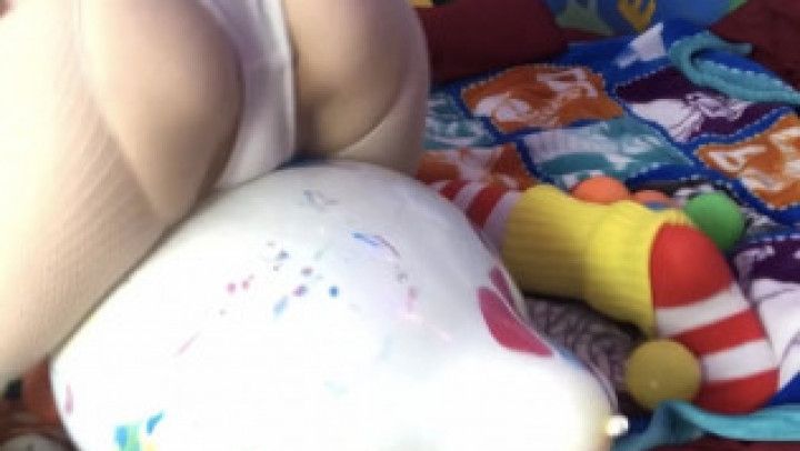 Clown Girl Humping and Bouncing on a Balloon Until it Pops