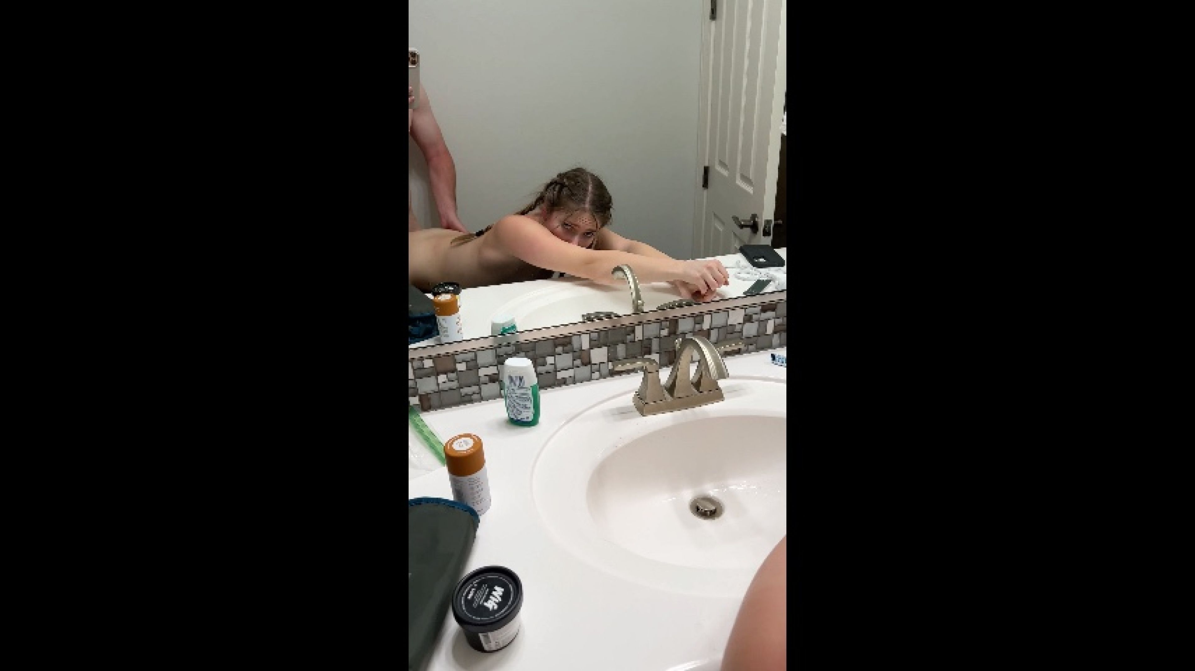 Fucked over the bathroom counter after a pool party