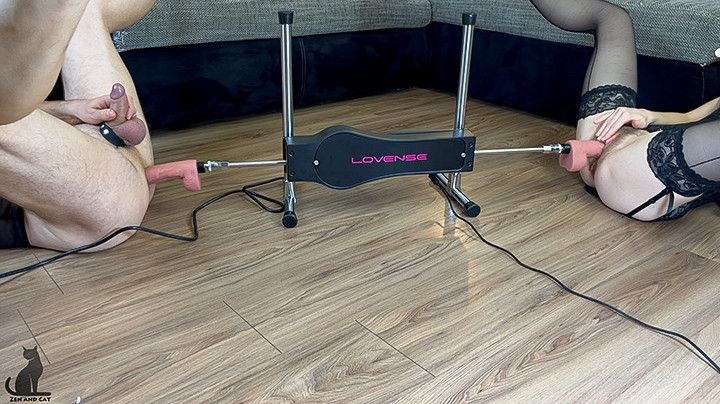 FIRST TIME fucked by Fuck Machine. Ass and hairy pussy fuck