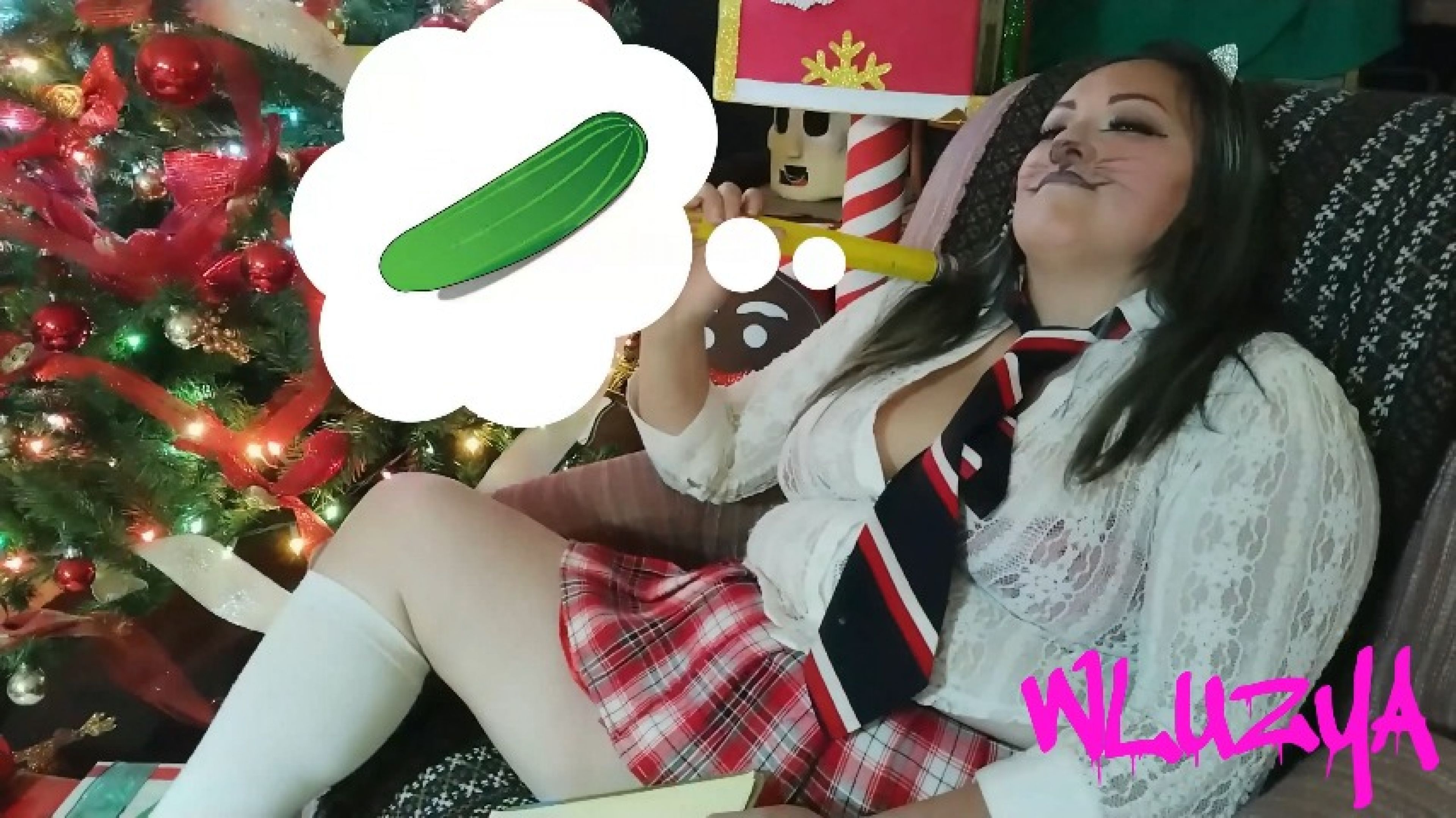 Two Squirt's  with a giant pencil or a big cucumber