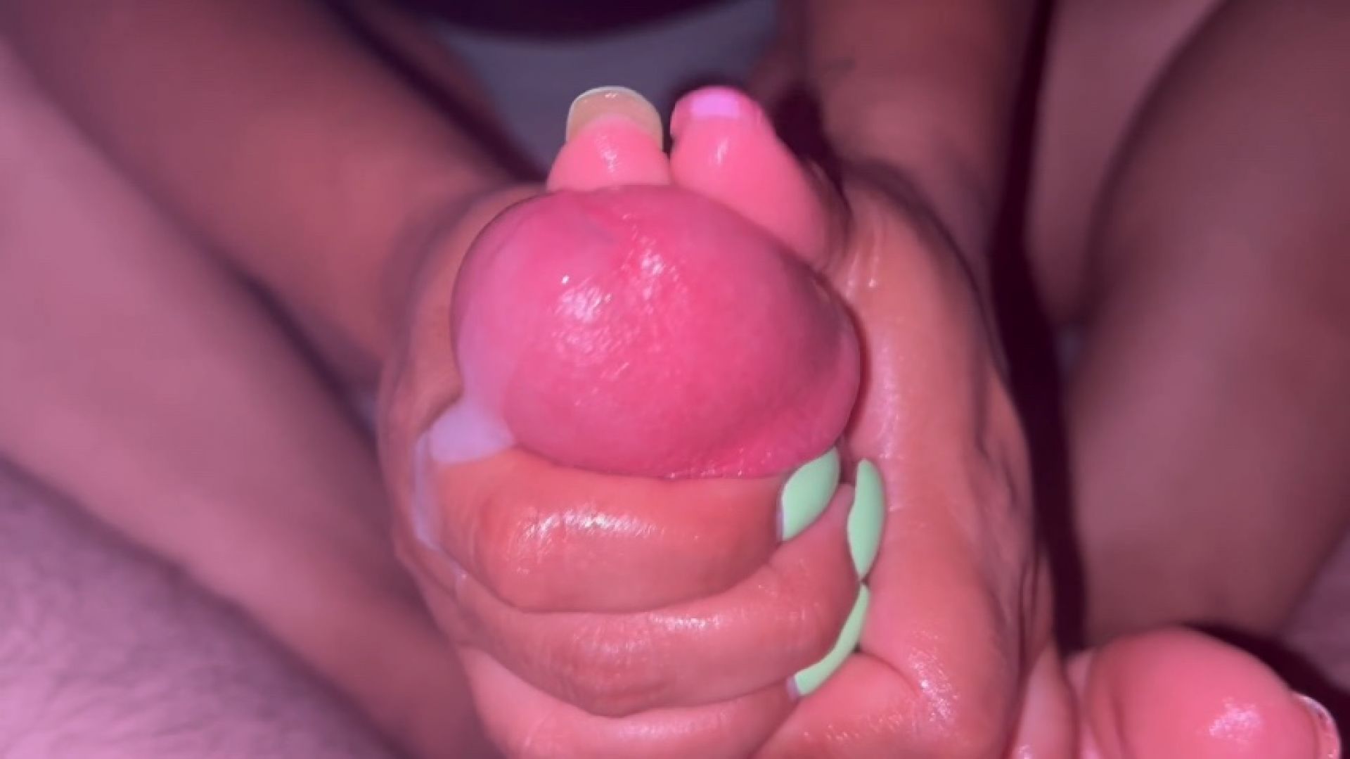 Green and purple manicure and silver toes go to work