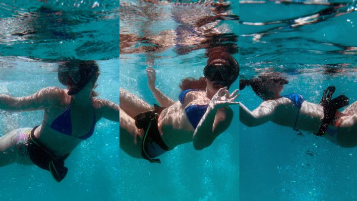 Snorkelling Playing In Bubbles Underwater Scuba Diving