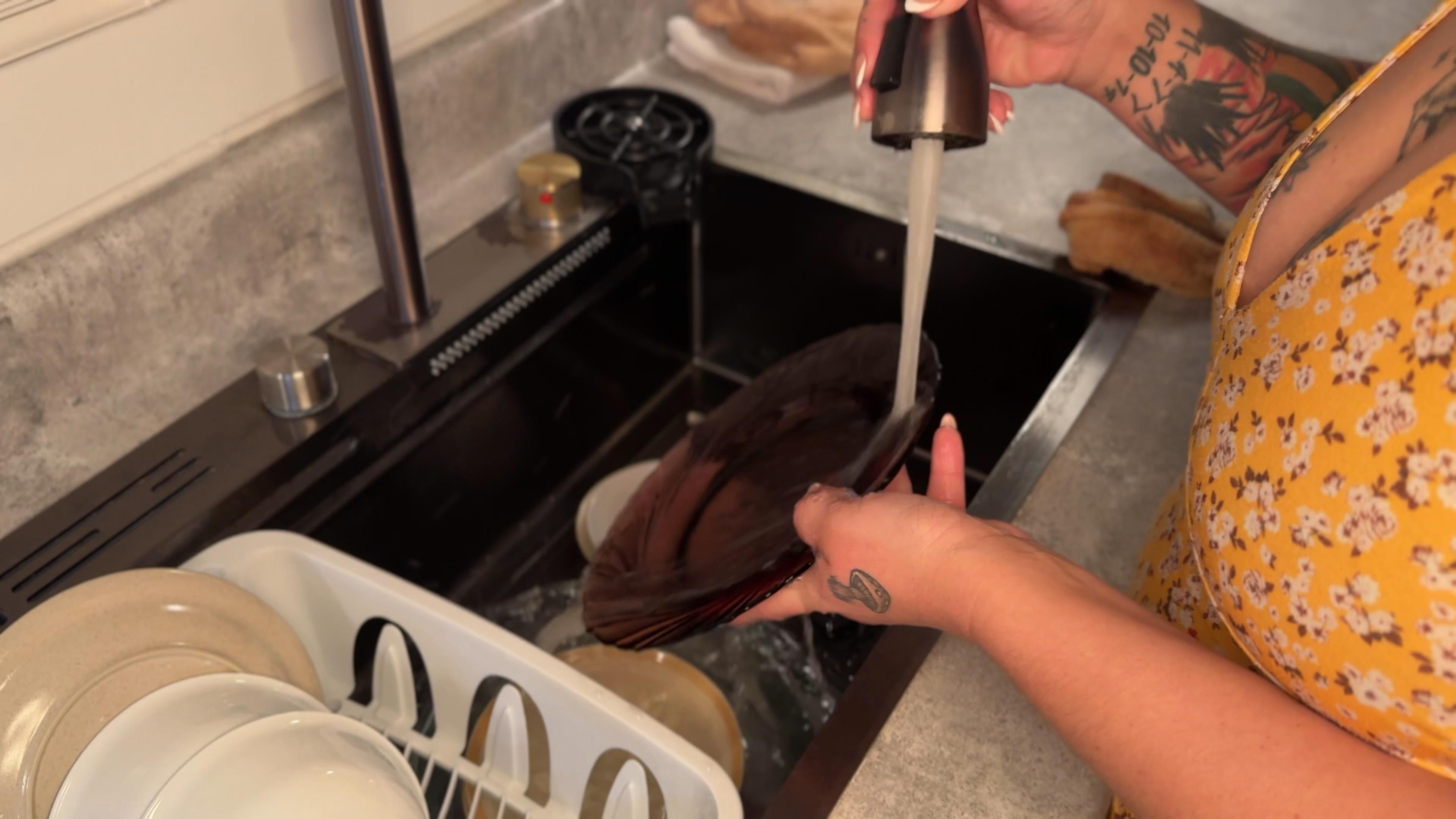 TradWife in Sundress Washes Dishes