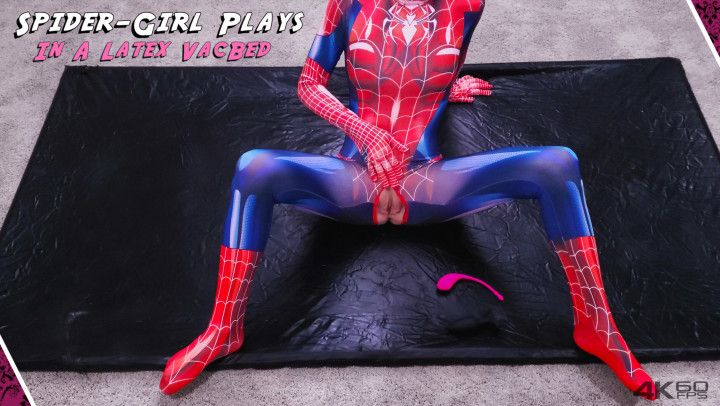 Spider-Girl Plays In A Latex VacBed - 4k 60FPS Version