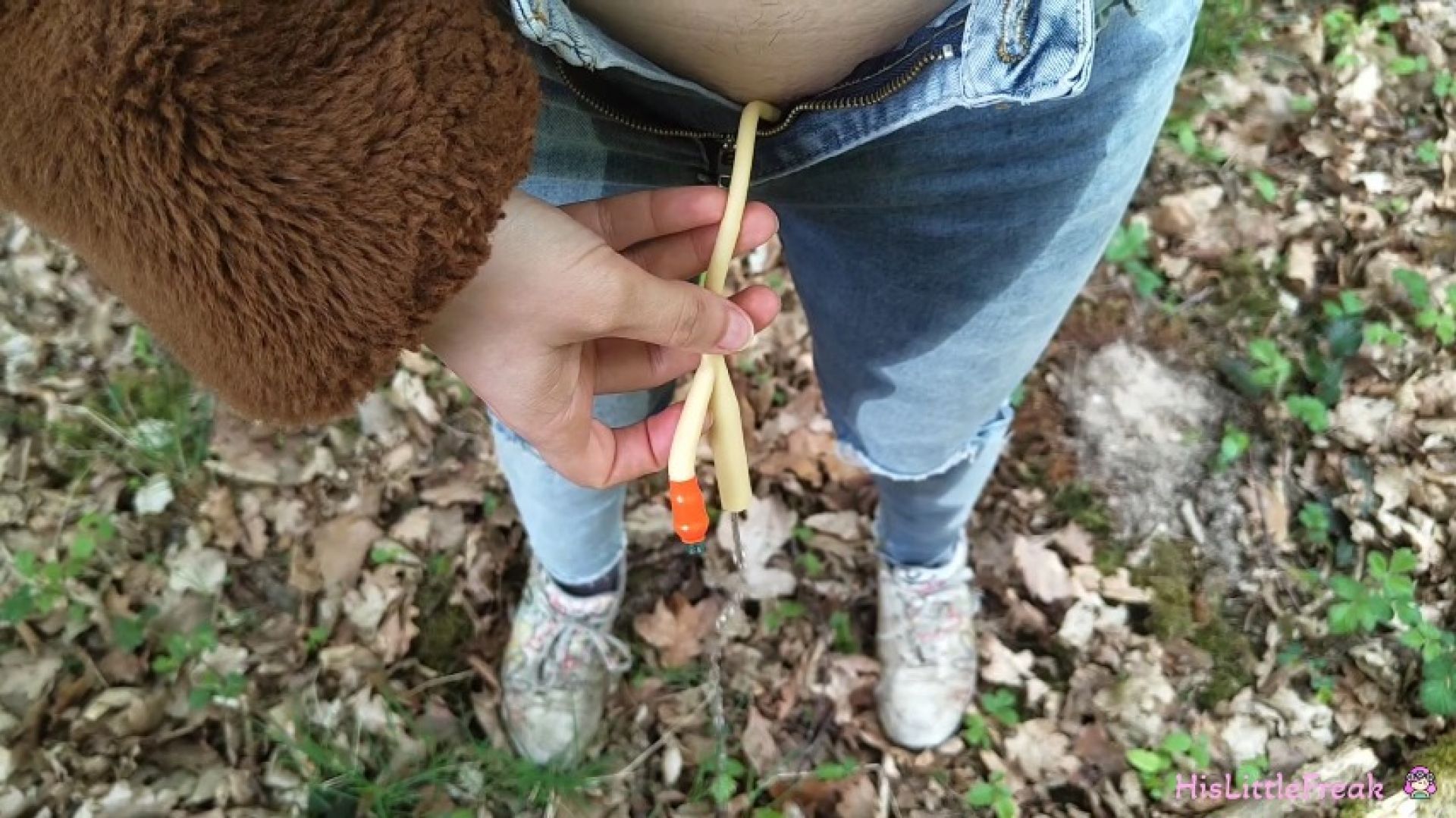 Peeing my pants with catheter in the woods