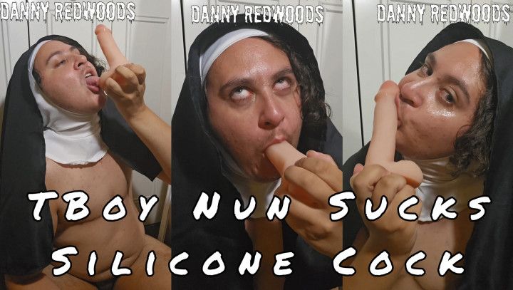 Devoted TBoy Nun Sucks Silicone Cock