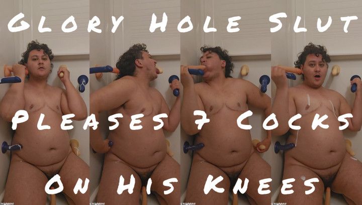 Glory Hole Slut Pleases 7 Cocks on His Knees 1080p