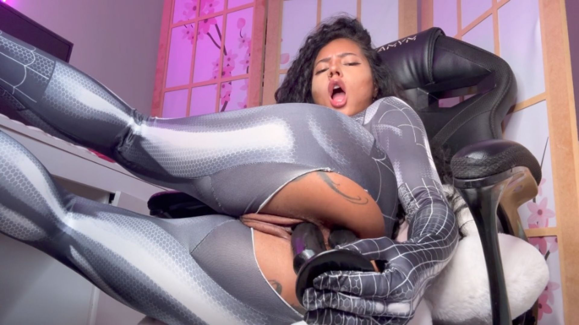 double dildo DP wearing my spiderman cosplay