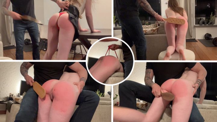 Hard Spanking with Strap and Paddle ending naked and bruised
