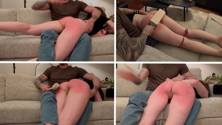 HARD Punishment Spanking with Paddle & Bath brush OTK