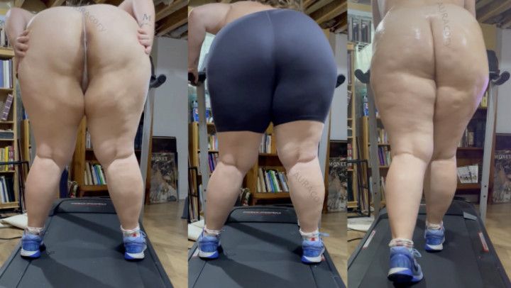 treadmill walk, big oily ass