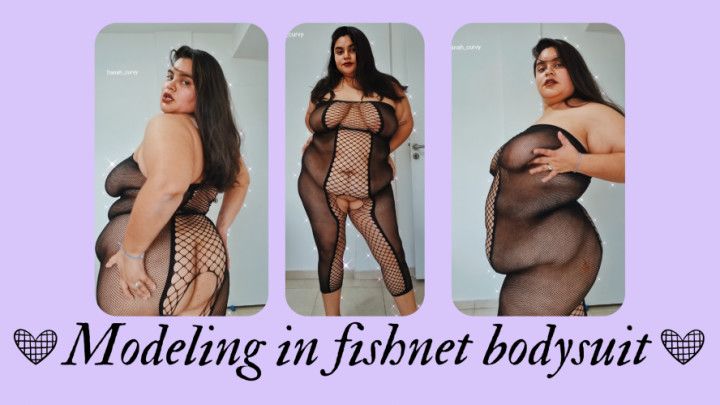 BBW Modeling in fishnet bodysuit