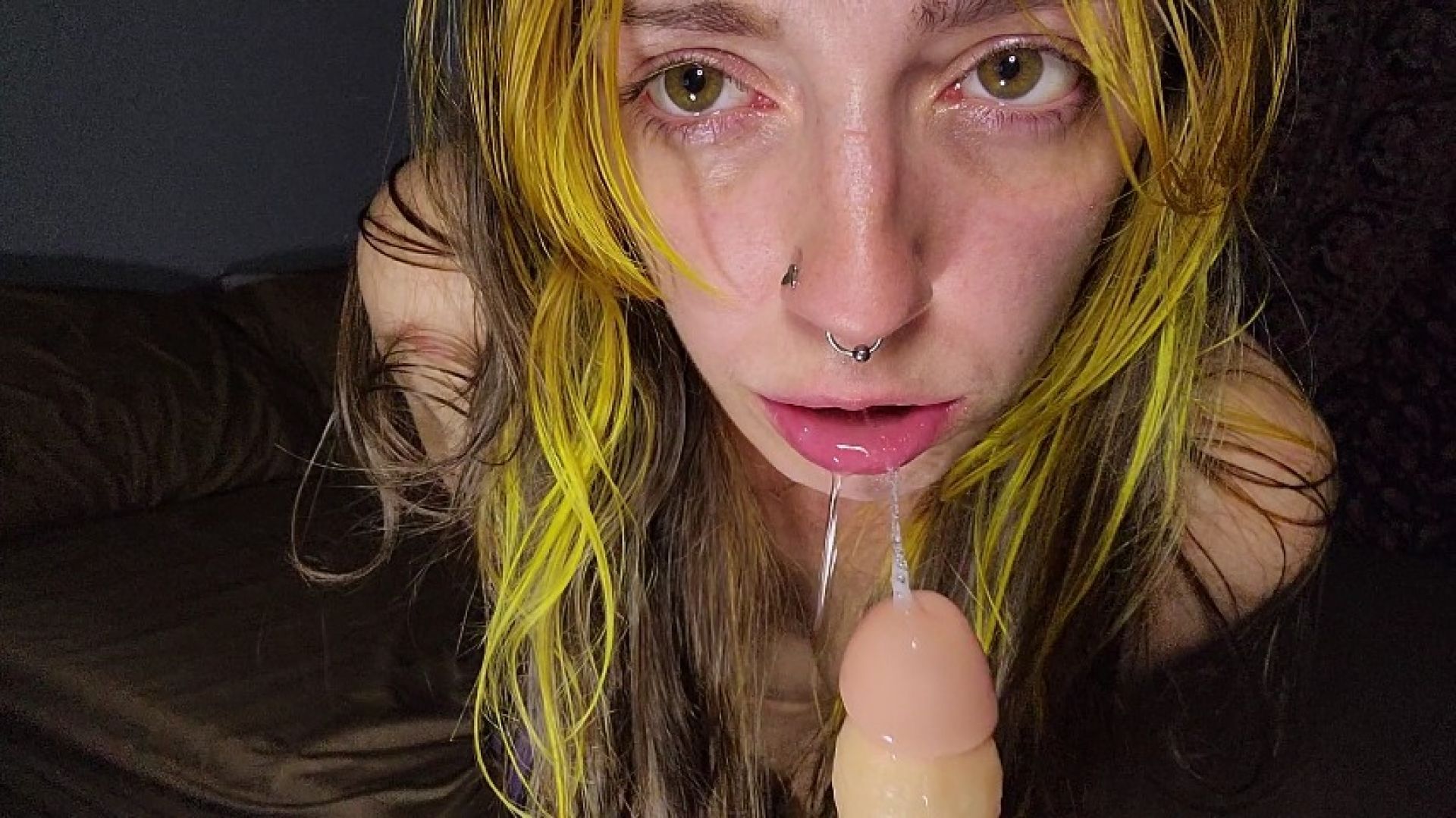 Hairy Brunette Sucks &amp; Fuck With Gloves On