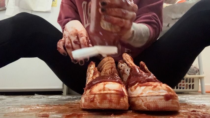 Custom messy ketchup play with Nike trainers
