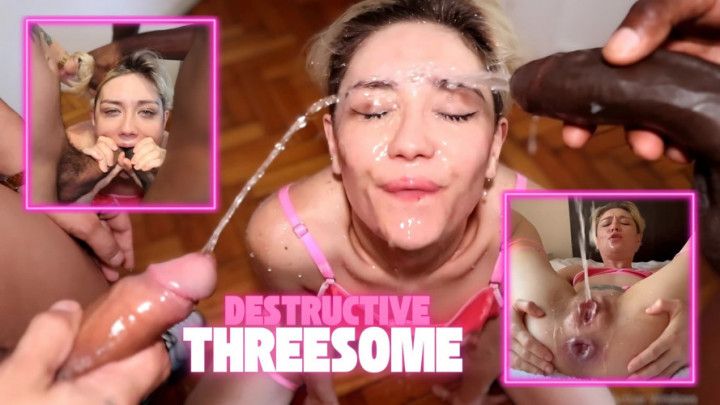 Interracial Threesome - BBC, LatinBoy, BlondePetite/CREAMPIE