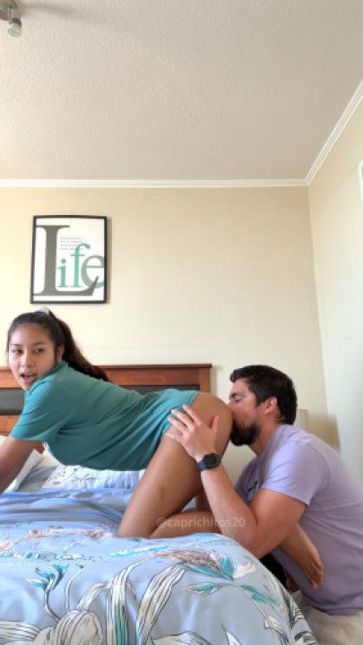 Step-Daddy eats my pussy and fucks me pulling my ponytail