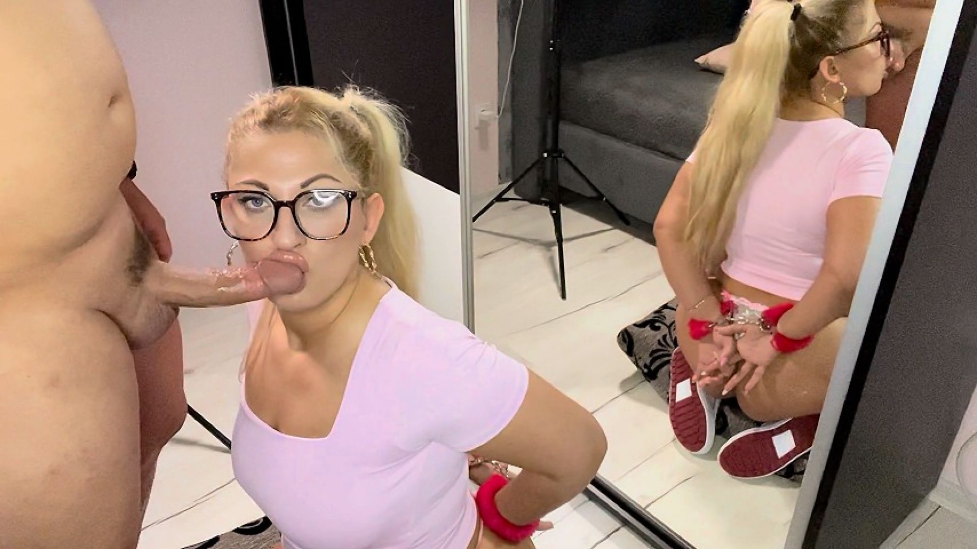 Cute ponytail blonde HotWifeTrixy Bondage POV blowjob