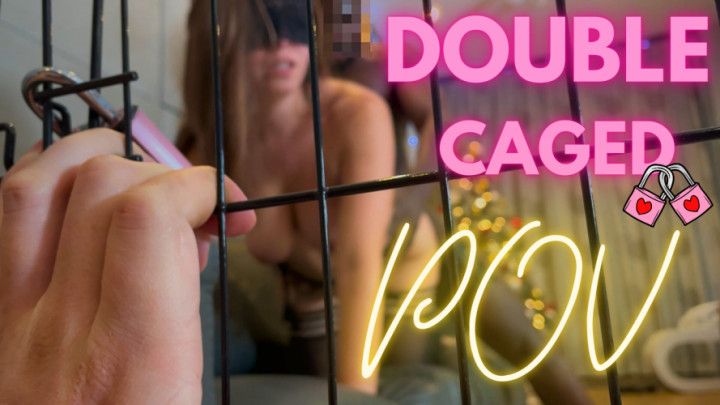 Cuckold in chastity and cage watching his wife with BBC