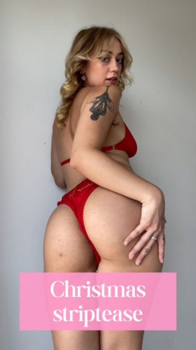 Christmas striptease out of seethrough red lingerie