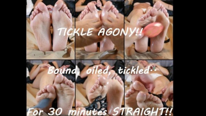 30 Minutes of Bound Oiled Foot Tickling AGONY Close-Up