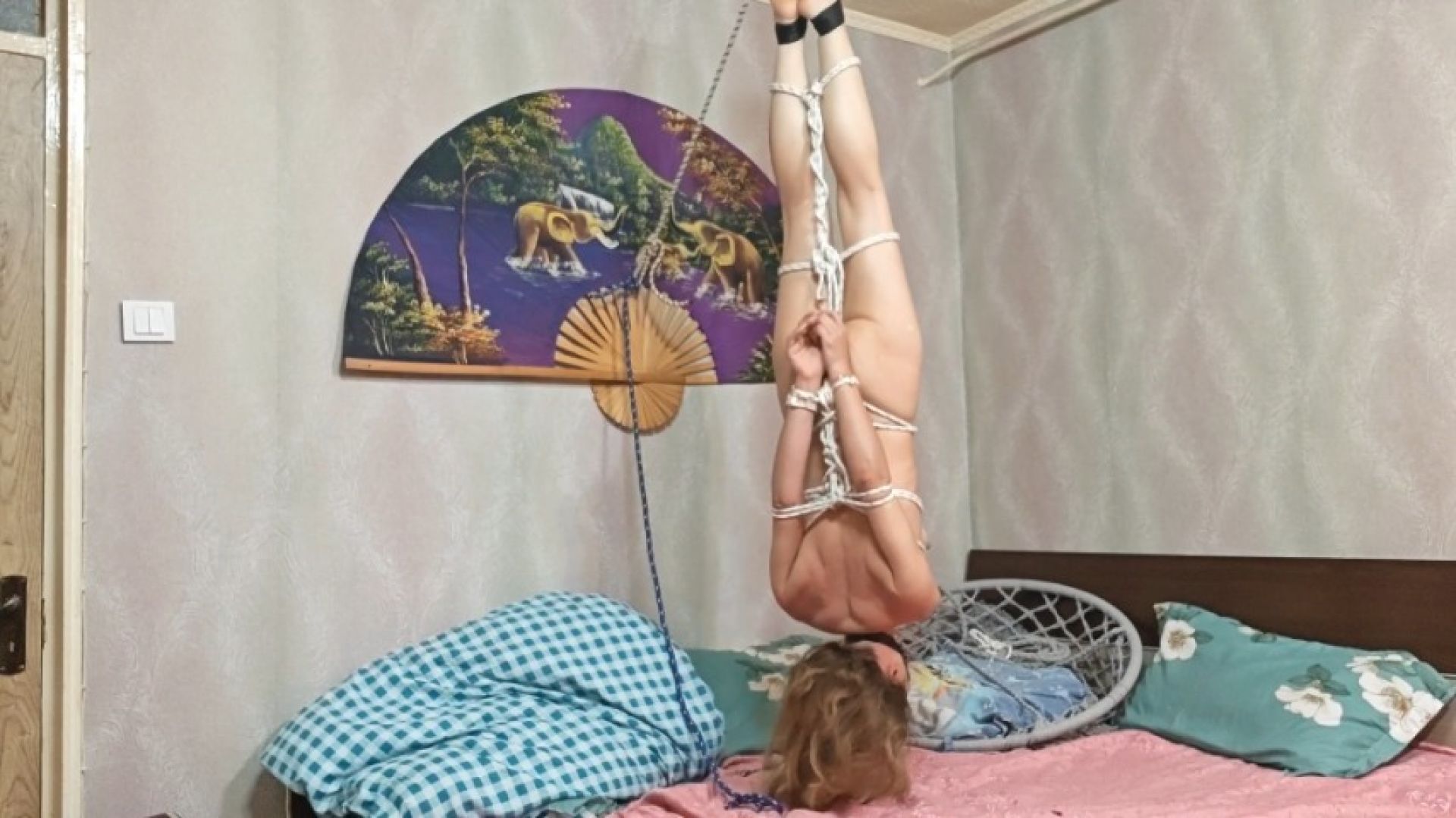 hopping around while i am tied and gagged , suspended bondag