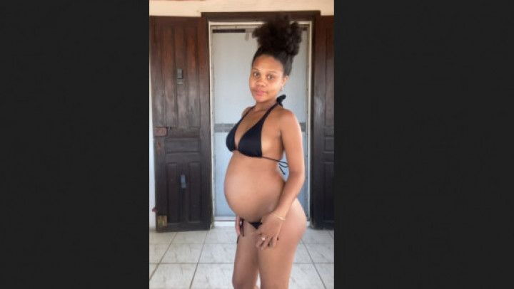 Striptease black bikini 7 months pregnant - 4K video