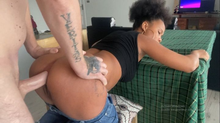 Doggystyle anal for black teen in jeans