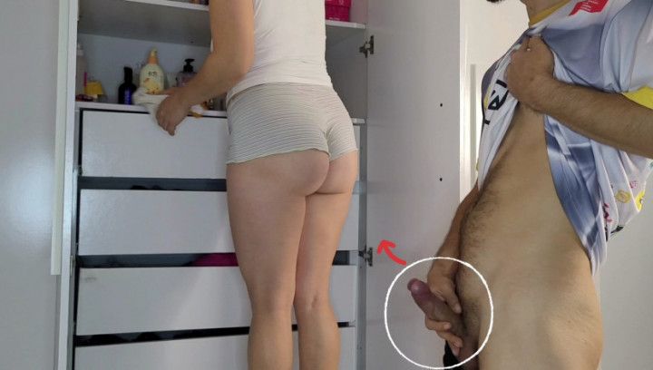 I annoy my step-sister with my hard cock while she cleans my