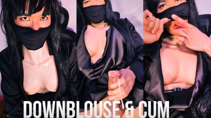 Downblouse Typing On Computer &amp; Cum