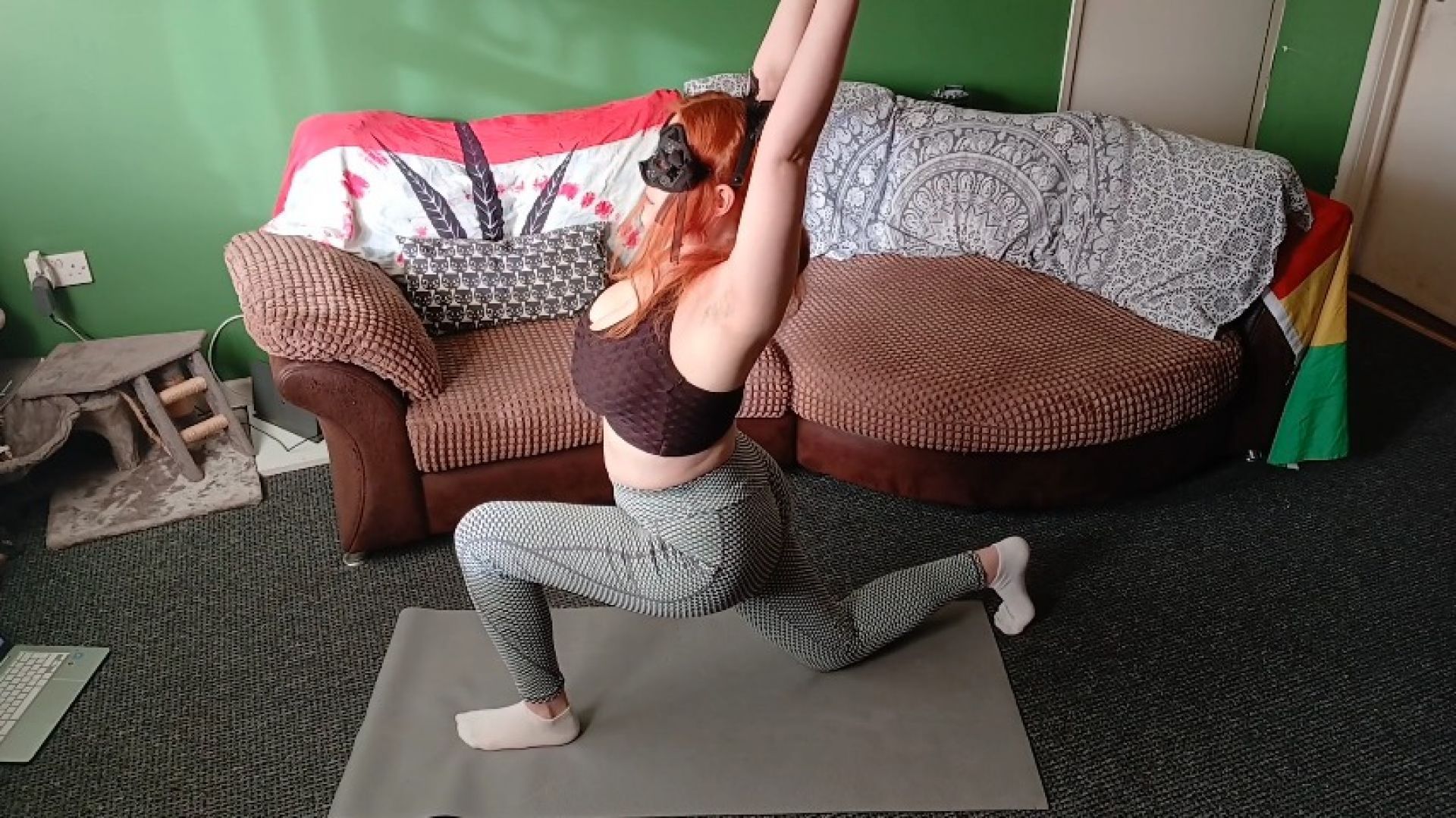 Yoga With Busty Redhead In Sports Bra And Leggings