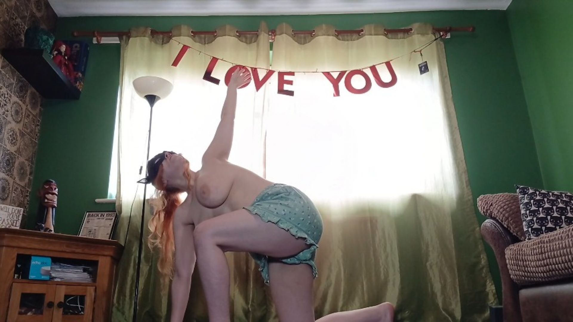 Busty Redhead Does Topless Yoga
