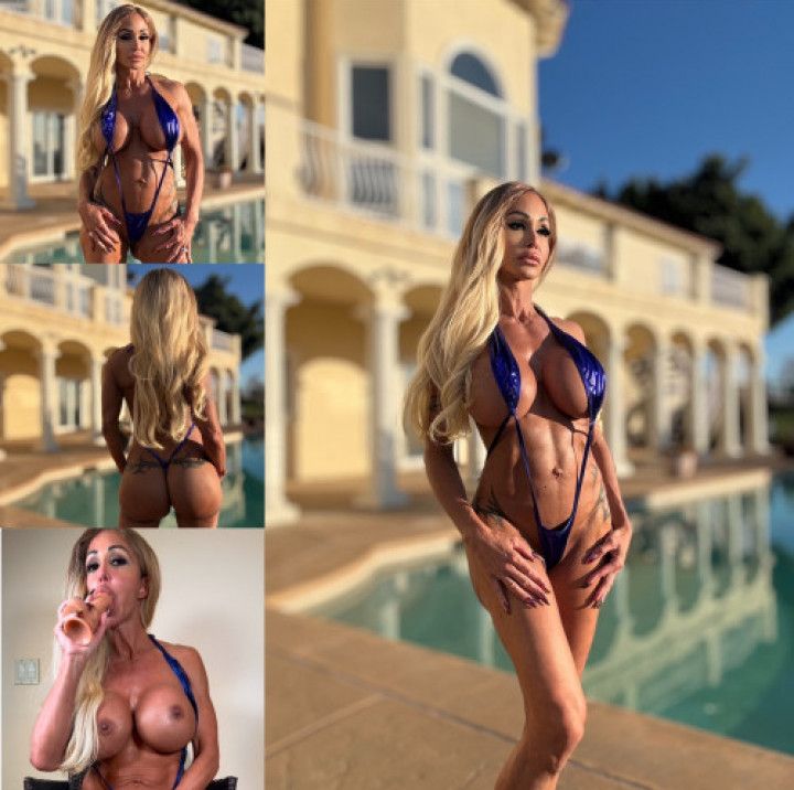 JewelsJade playing in her sexy blue swimsuit