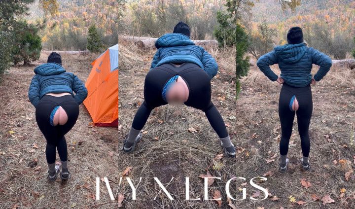 Desperate camping pee through a secret hole in my pants