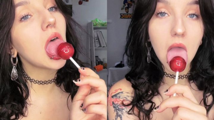 Licking on sweet candy