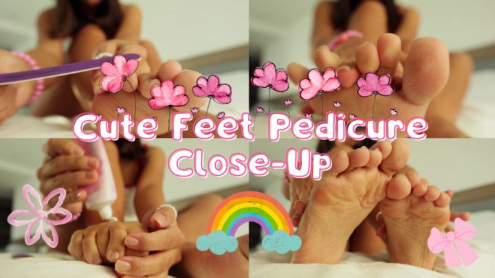 Cute Feet Pedicure Close-Up: Filing Nails + Lotion Massage