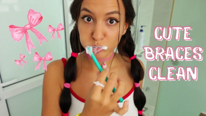 Cute Braces Cleaning with Mini Brushes